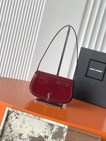 Fortok Saint Laurent Mini Voltaire Shoulder Bag Gloss Burgundy Patent Leather 17.5x13.5x5cm
