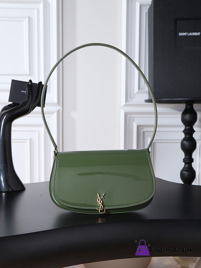 Fortok Saint Laurent Mini Voltaire Shoulder Bag Gloss Green Patent Leather 17.5x13.5x5cm - 1
