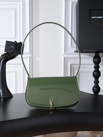 Fortok Saint Laurent Mini Voltaire Shoulder Bag Gloss Green Patent Leather 17.5x13.5x5cm