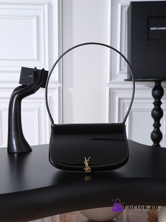Fortok Saint Laurent Mini Voltaire Shoulder Bag Gloss Black Patent Leather 17.5x13.5x5cm - 1
