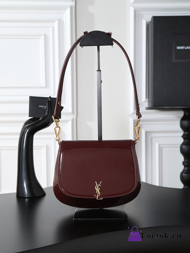 Fortok Saint Laurent Voltaire Gloss Burgundy Patent Leather 17.5×21×8cm - 1