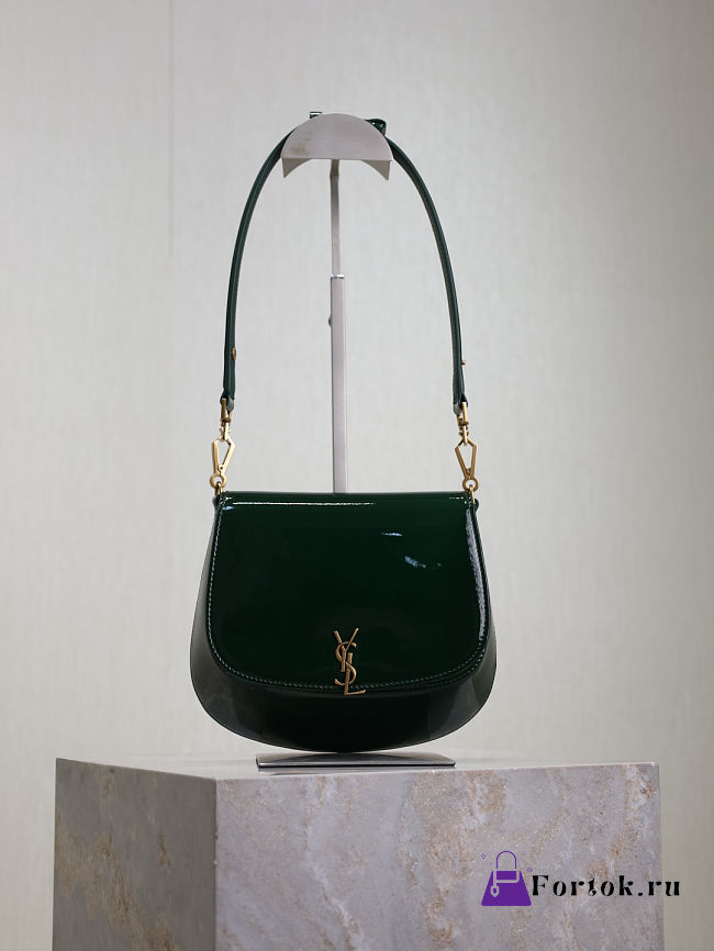 Fortok Saint Laurent Voltaire Gloss Green Patent Leather 17.5×21×8cm - 1