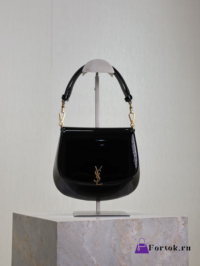 Fortok Saint Laurent Voltaire Gloss Black Patent Leather 17.5×21×8cm - 1
