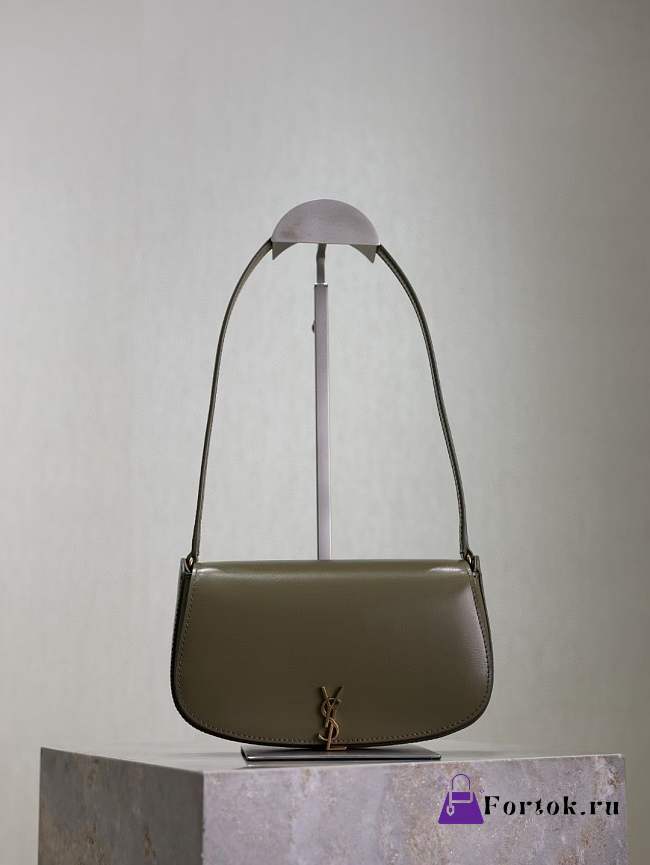 Fortok Saint Laurent Black Mini Voltaire Leather Shoulder Bag Olive Green 13.5x17.5x5cm - 1