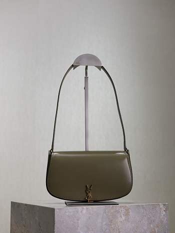 Fortok Saint Laurent Black Mini Voltaire Leather Shoulder Bag Olive Green 13.5x17.5x5cm