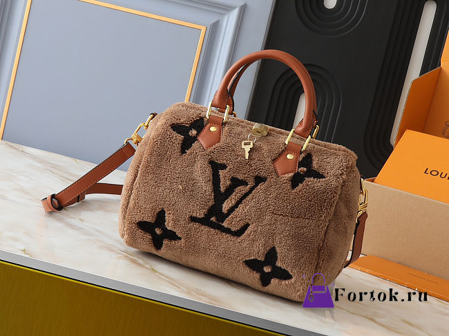 Fortok Louis Vuitton Speedy Bandoulière 25 Shearling Bag Brown 25x19x15cm - 1