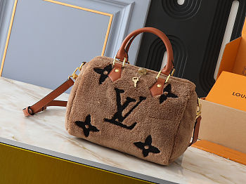 Fortok Louis Vuitton Speedy Bandoulière 25 Shearling Bag Brown 25x19x15cm