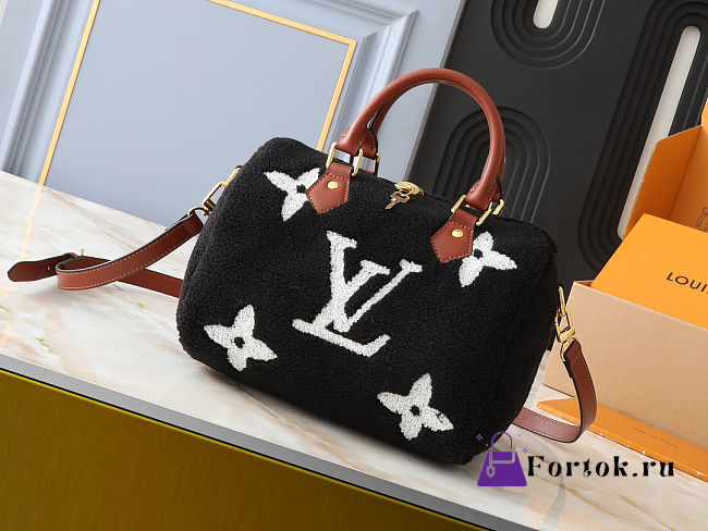 Fortok Louis Vuitton Speedy Bandoulière 25 Shearling Bag Black 25x19x15cm - 1