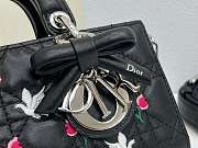 Fortok Dioramour Lady D-Joy Mini Bag Black Cannage Lambskin Embroidered with Multicolor Doves & Roses Motif 19x10x5.5cm - 4