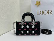 Fortok Dioramour Lady D-Joy Mini Bag Black Cannage Lambskin Embroidered with Multicolor Doves & Roses Motif 19x10x5.5cm - 1