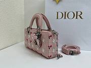 Fortok Dioramour Lady D-Joy Bag Pink Cannage Lambskin Embroidered with Multicolor Doves & Roses Motif 22x12x6cm - 5