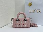 Fortok Dioramour Lady D-Joy Mini Bag Pink Cannage Lambskin Embroidered with Multicolor Doves & Roses Motif 19x10x5.5cm - 5