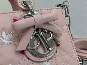 Fortok Dioramour Lady D-Joy Mini Bag Pink Cannage Lambskin Embroidered with Multicolor Doves & Roses Motif 19x10x5.5cm - 2