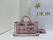 Fortok Dioramour Lady D-Joy Mini Bag Pink Cannage Lambskin Embroidered with Multicolor Doves & Roses Motif 19x10x5.5cm - 1