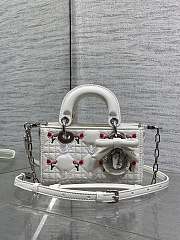 Fortok Dioramour Lady D-Joy Micro Bag White Cannage Lambskin Embroidered with Multicolor Doves & Roses Motif 16*5*9cm - 1