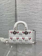 Fortok Dioramour Lady D-Joy Micro Bag White Cannage Lambskin Embroidered with Multicolor Doves & Roses Motif 16*5*9cm - 5