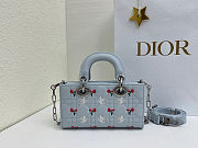 Fortok Dioramour Lady D-Joy Mini Bag Blue Cannage Lambskin Embroidered with Multicolor Doves & Roses Motif 19x10x5.5cm  - 5