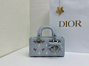 Fortok Dioramour Lady D-Joy Mini Bag Blue Cannage Lambskin Embroidered with Multicolor Doves & Roses Motif 19x10x5.5cm  - 2
