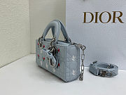 Fortok Dioramour Lady D-Joy Mini Bag Blue Cannage Lambskin Embroidered with Multicolor Doves & Roses Motif 19x10x5.5cm  - 3