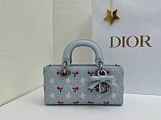 Fortok Dioramour Lady D-Joy Bag Blue Cannage Lambskin Embroidered with Multicolor Doves & Roses Motif 22x12x6cm - 3