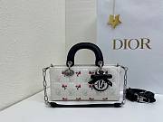 Fortok Dioramour Lady D-Joy Bag White/Black Cannage Lambskin Embroidered with Multicolor Doves & Roses Motif 22x12x6cm - 1