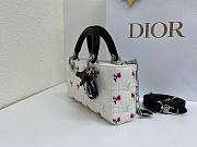 Fortok Dioramour Lady D-Joy Bag White/Black Cannage Lambskin Embroidered with Multicolor Doves & Roses Motif 22x12x6cm - 4