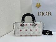 Fortok Dioramour Lady D-Joy Bag White/Black Cannage Lambskin Embroidered with Multicolor Doves & Roses Motif 22x12x6cm - 2