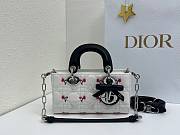 Fortok Dioramour Lady D-Joy Mini Bag White/Black Cannage Lambskin Embroidered with Multicolor Doves & Roses Motif 19x10x5.5cm - 1