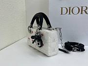 Fortok Dioramour Lady D-Joy Mini Bag White/Black Cannage Lambskin Embroidered with Multicolor Doves & Roses Motif 19x10x5.5cm - 5
