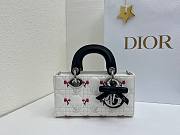 Fortok Dioramour Lady D-Joy Mini Bag White/Black Cannage Lambskin Embroidered with Multicolor Doves & Roses Motif 19x10x5.5cm - 4