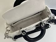 Fortok Dioramour Lady D-Joy Mini Bag White/Black Cannage Lambskin Embroidered with Multicolor Doves & Roses Motif 19x10x5.5cm - 3