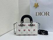 Fortok Dioramour Lady D-Joy Mini Bag White/Black Cannage Lambskin Embroidered with Multicolor Doves & Roses Motif 19x10x5.5cm - 2