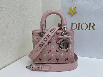 Fortok Dior Small Lady Dior Bag Pink Cannage Lambskin Embroidered with Multicolor Doves & Roses Motif 18 x 15 x 7 cm