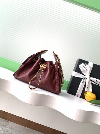 Fortok Chanel 25 Mini Hobo Bag Burgundy 20x22x12.5cm