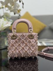 Fortok Dior Mini Lady Dior Bag Soft Pink Bead Embroidery 12 x 10.2 x 5cm - 3