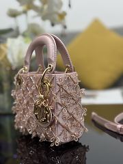 Fortok Dior Mini Lady Dior Bag Soft Pink Bead Embroidery 12 x 10.2 x 5cm - 4