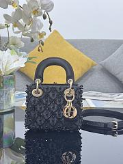 Fortok Dior Mini Lady Dior Bag Black Bead Embroidery 12 x 10.2 x 5cm - 1