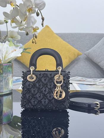 Fortok Dior Mini Lady Dior Bag Black Bead Embroidery 12 x 10.2 x 5cm