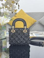 Fortok Dior Mini Lady Dior Bag Black Bead Embroidery 12 x 10.2 x 5cm - 3