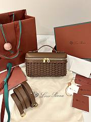 Fortok Loro Piana Extra Pocket L19 East-West Wicker Rattan Brown 19 x 12 x 7 cm  - 1