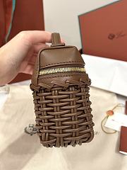 Fortok Loro Piana Extra Pocket L19 East-West Wicker Rattan Brown 19 x 12 x 7 cm  - 4