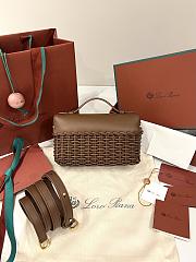 Fortok Loro Piana Extra Pocket L19 East-West Wicker Rattan Brown 19 x 12 x 7 cm  - 3