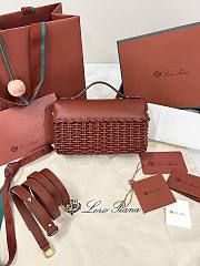 Fortok Loro Piana Extra Pocket L19 East-West Wicker Rattan Chestnut Brown 19 x 12 x 7 cm  - 3