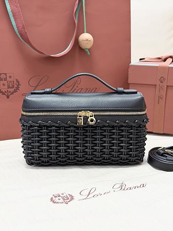 Fortok Loro Piana Extra Pocket L19 East-West Wicker Rattan Black 19 x 12 x 7 cm
