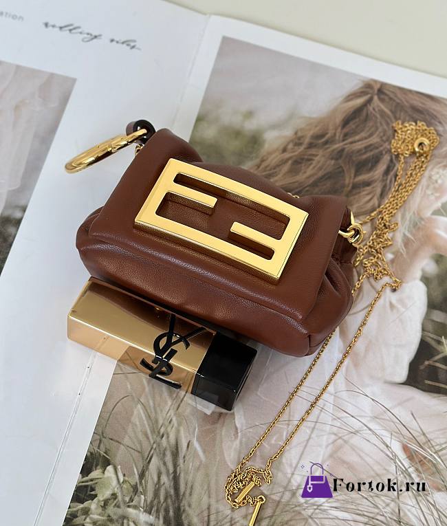 Fortok Fendi Nano Mamma Baguette Chestnut Brown 10x3x7cm - 1