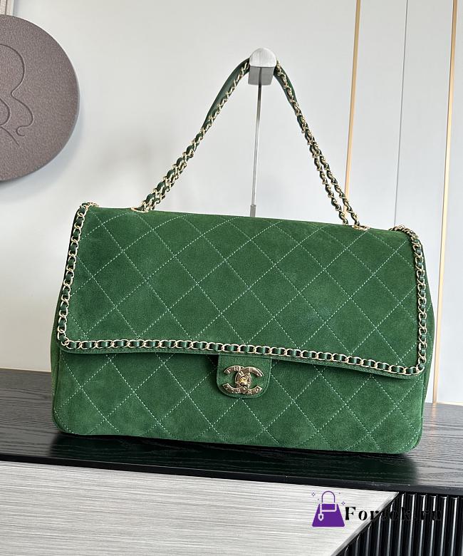 Fortok Chanel Maxi XXL Flap Bag Dark Green Suede Salfskin 46×15×34cm  - 1
