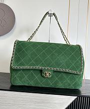Fortok Chanel Maxi XXL Flap Bag Dark Green Suede Salfskin 46×15×34cm  - 1