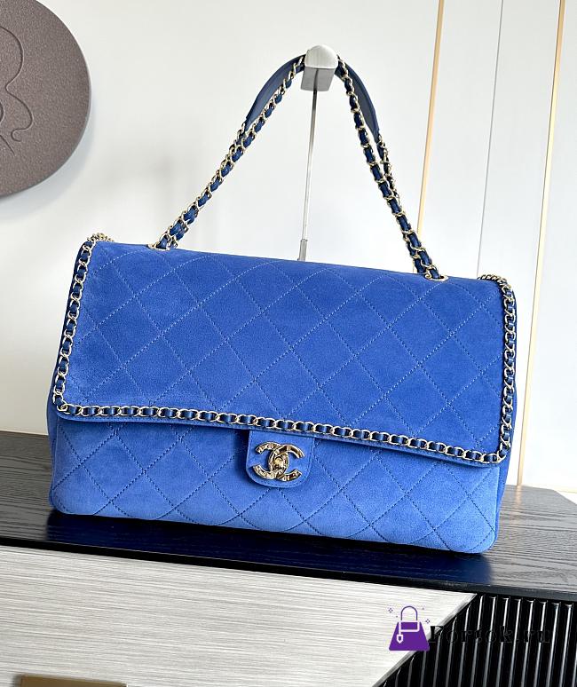 Fortok Chanel Maxi XXL Flap Bag Dark Blue Suede Salfskin 46×15×34cm  - 1