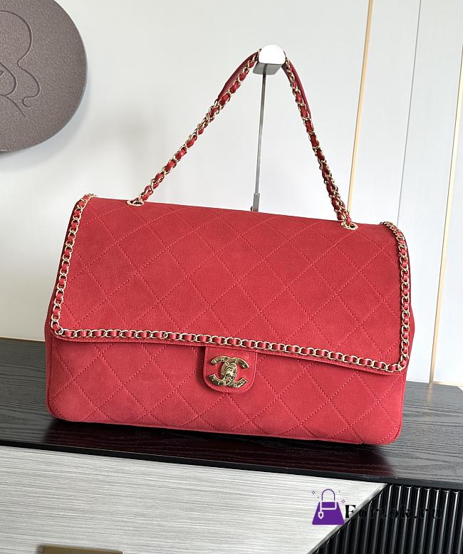 Fortok Chanel Maxi XXL Flap Bag Dark Red Suede Salfskin 46×15×34cm   - 1