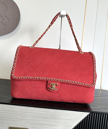 Fortok Chanel Maxi XXL Flap Bag Dark Red Suede Salfskin 46×15×34cm  